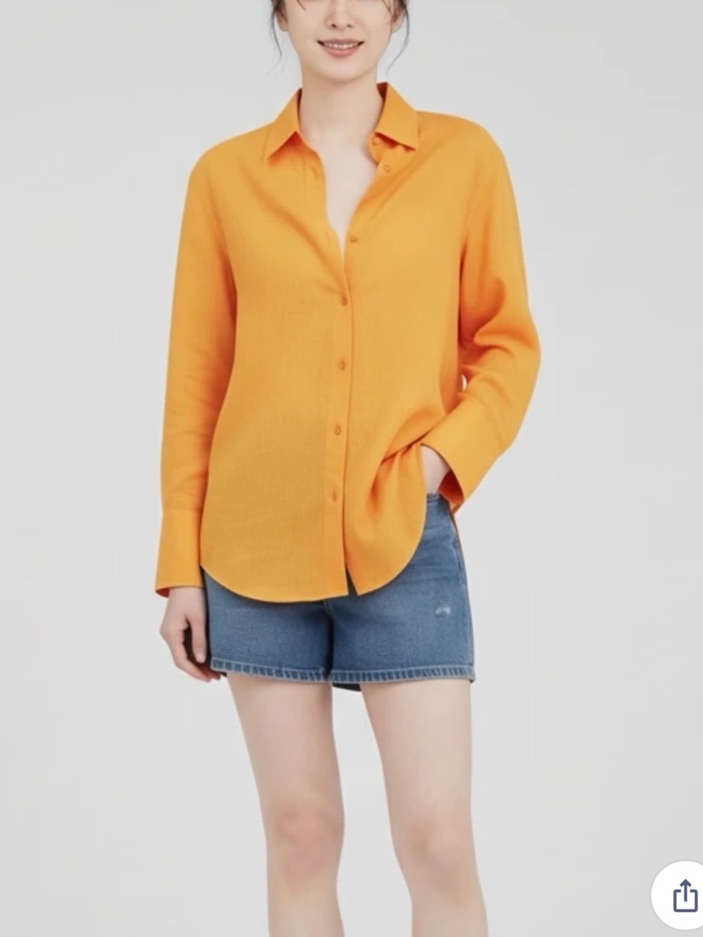 Zara Orange Button-Down Long-Sleeve Shirt